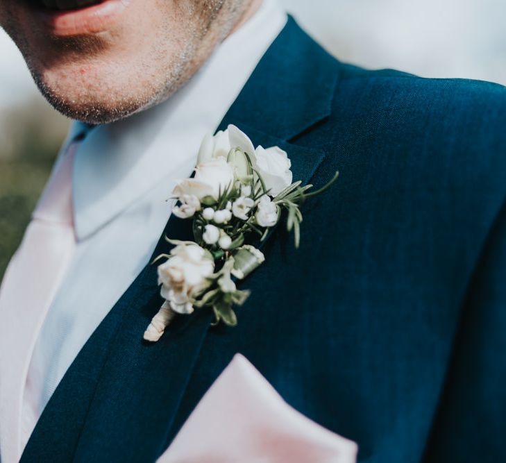 White Buttonhole | Next Grooms Suit | Classic Marquee Reception at Chippenham Park | Eliza Claire Photography