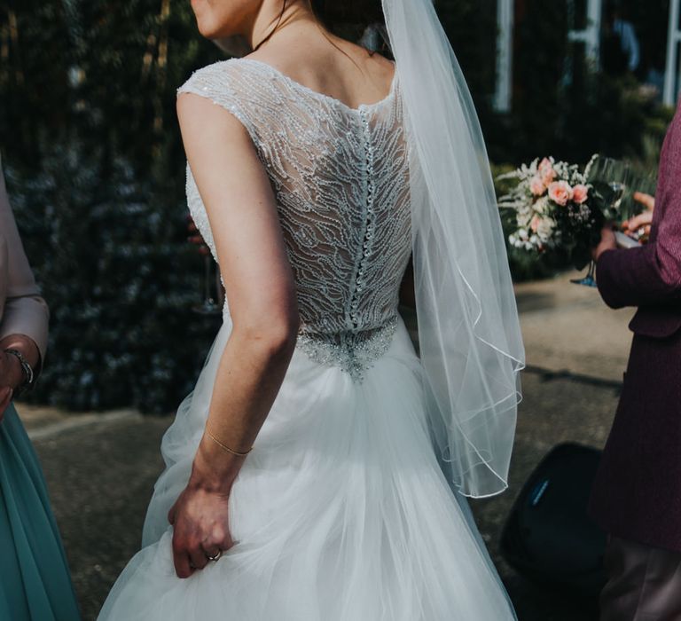 Back of Sophia Tolli Bridal Gown | Classic Marquee Reception at Chippenham Park | Eliza Claire Photography