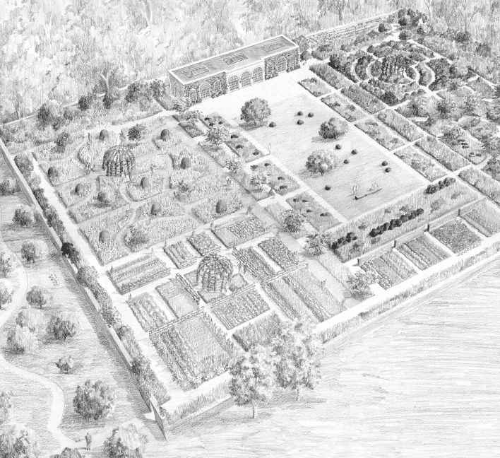 Kitchen Garden and Orangery with sketch