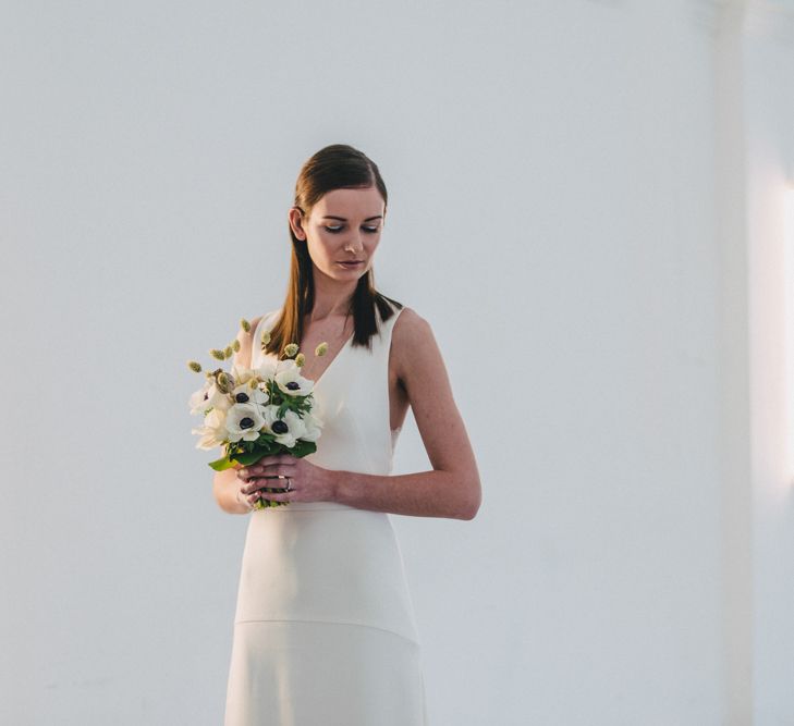 Anemone Wedding Bouquet // Minimal Elegant Bridal Inspiration Shoot With Ikebana Inspired Floral Arrangements By Kitten Grayson // Planned & Styled By Anemone Style // Images Genevieve Wedding Photography