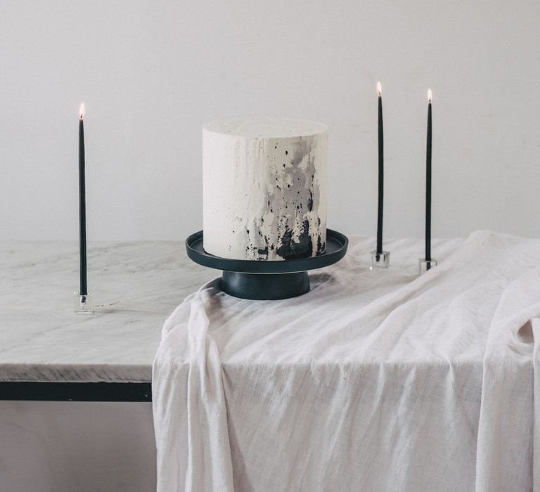 Buttercream Wedding Cake With Speckled Icing // Minimal Elegant Bridal Inspiration Shoot With Ikebana Inspired Floral Arrangements By Kitten Grayson // Planned & Styled By Anemone Style // Images Genevieve Wedding Photography