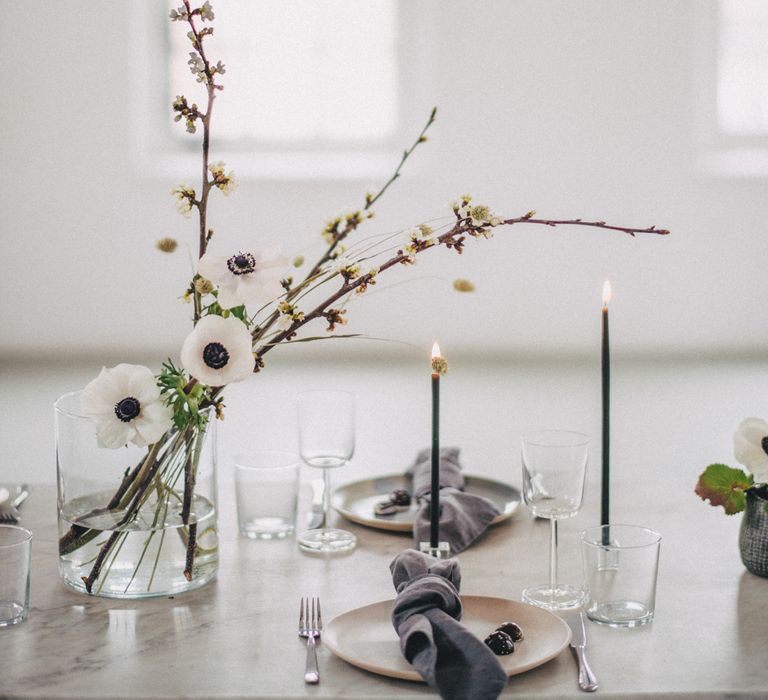 Minimal Elegant Bridal Inspiration Shoot With Ikebana Inspired Floral Arrangements By Kitten Grayson // Planned & Styled By Anemone Style // Images Genevieve Wedding Photography