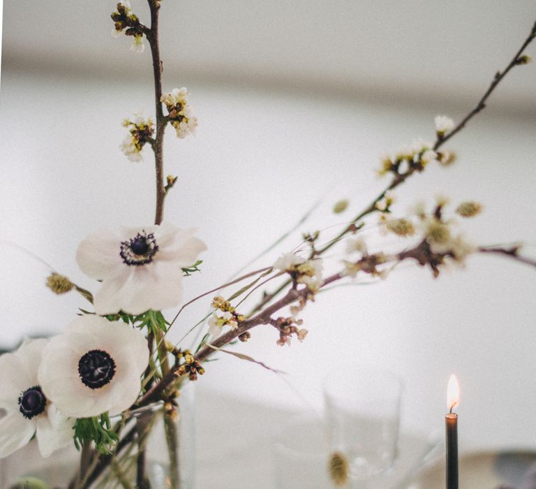 Anemone Wedding Flowers // Minimal Elegant Bridal Inspiration Shoot With Ikebana Inspired Floral Arrangements By Kitten Grayson // Planned & Styled By Anemone Style // Images Genevieve Wedding Photography