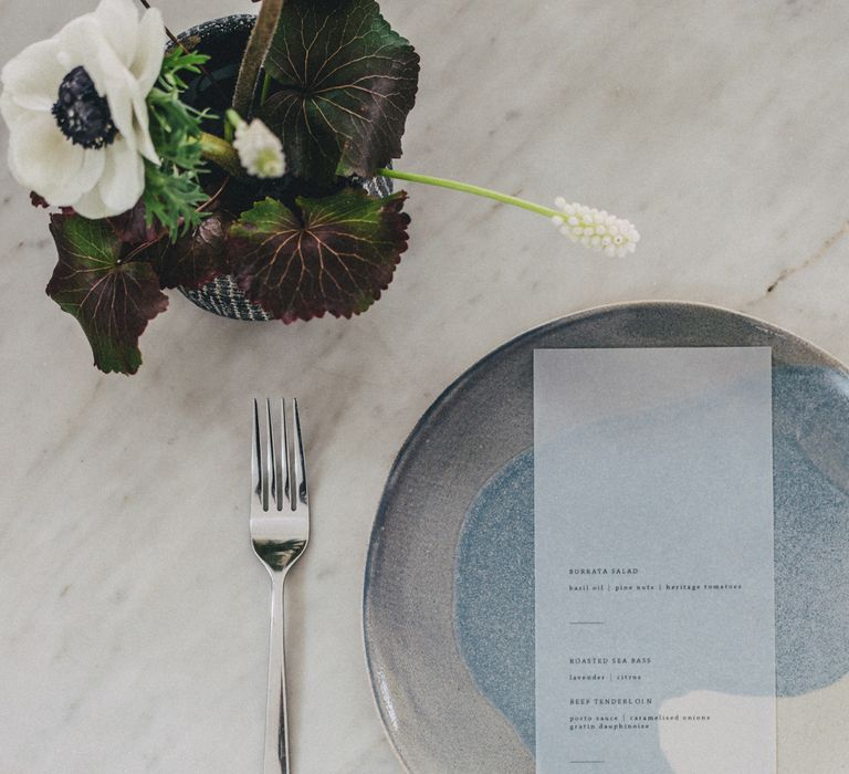 Ceramic Plates For Wedding // Minimal Elegant Bridal Inspiration Shoot With Ikebana Inspired Floral Arrangements By Kitten Grayson // Planned & Styled By Anemone Style // Images Genevieve Wedding Photography