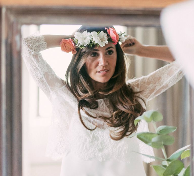 Boho Bride in Veronica Miranda Bridal Separates & Flower Crown