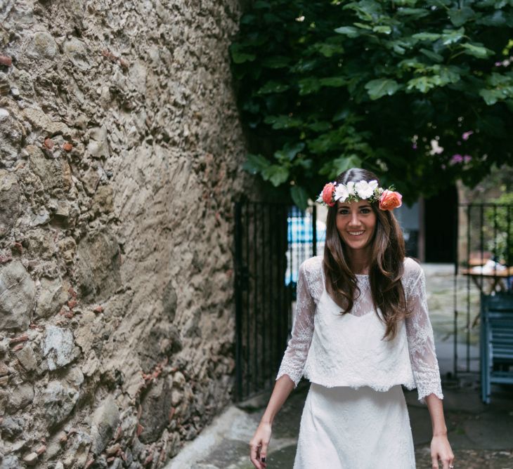 Boho Bride in Veronica Miranda Bridal Separates & Flower Crown