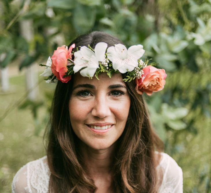 Boho Bride in Flower Crown & Veronica Miranda Bridal Separates