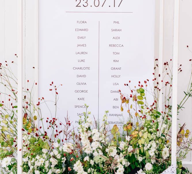 Floral Table Plan Styled By Cherish