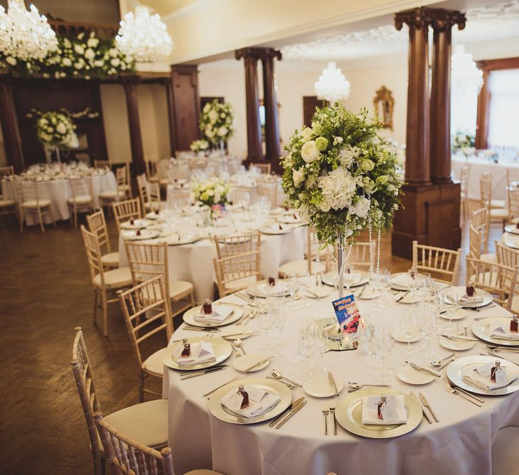 Tall Candelabras with White Flowers Wedding Table Centrepieces