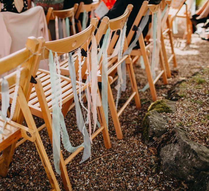 Wooden Chairs With Ribbons For Wedding