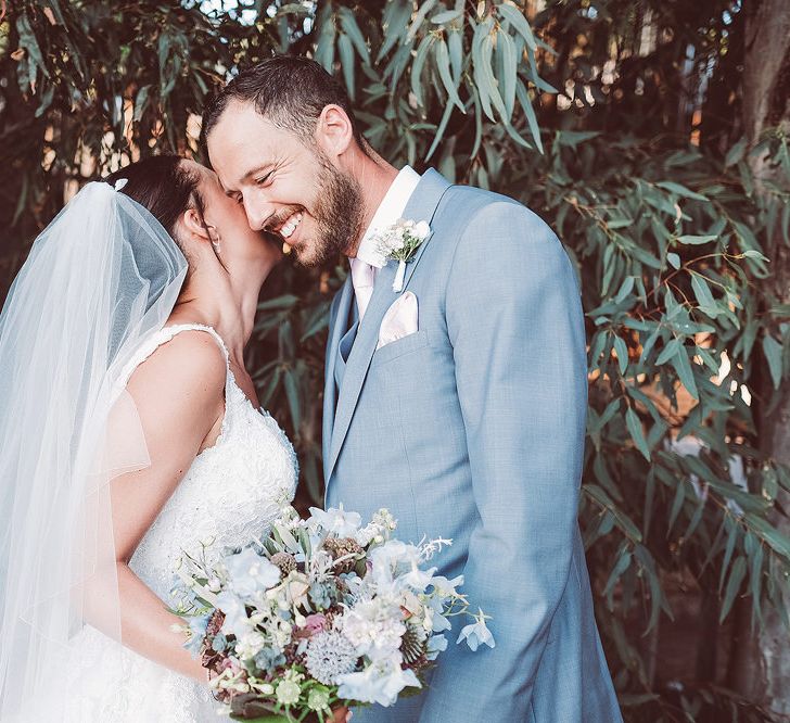 Bride in Essense of Australia (D1919) Wedding Dress & Groom in Blue Reiss Suit