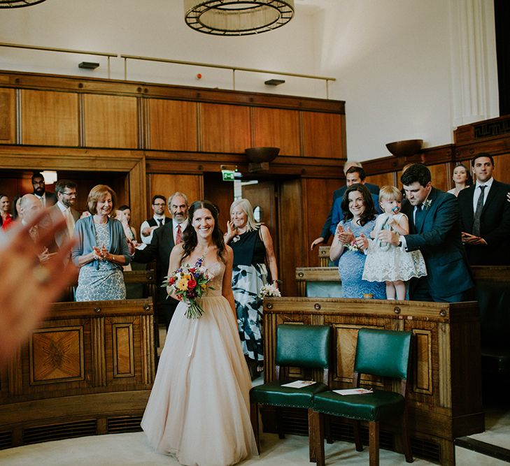 Wedding Ceremony | Bride in Watters Blush Ahsan Skirt & Carina Corset Bridal Separates | London Townhall Hotel Wedding | Irene Yap Photography