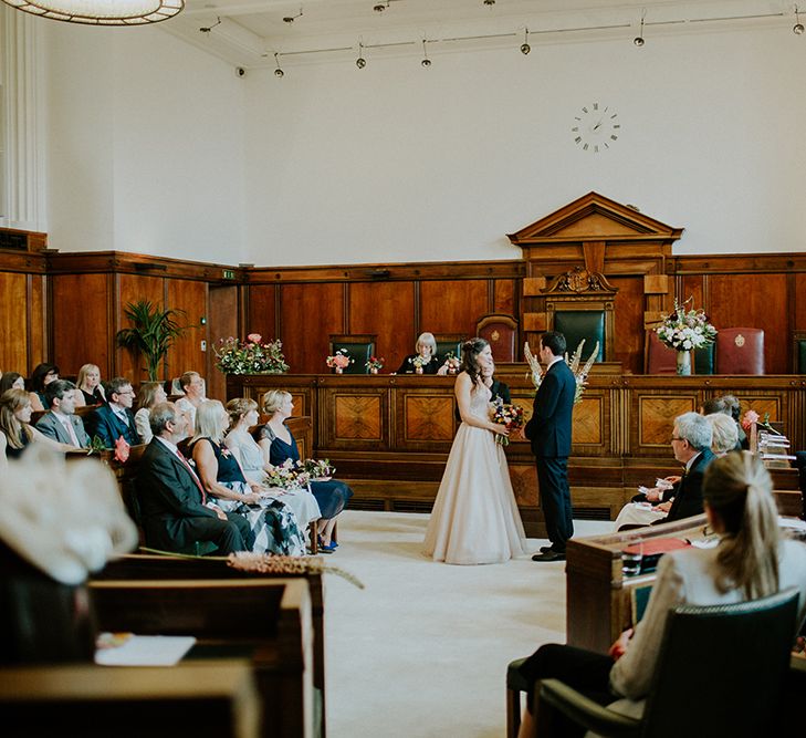 Wedding Ceremony | Bride in Watters Blush Ahsan Skirt & Carina Corset Bridal Separates | Groom in John Lewis Navy Suit | London Townhall Hotel Wedding | Irene Yap Photography