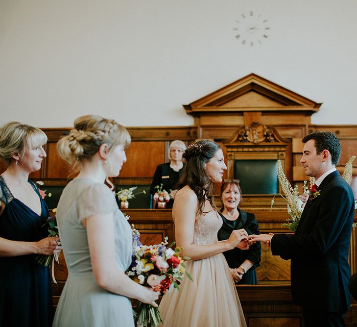 Wedding Ceremony | Bride in Watters Blush Ahsan Skirt & Carina Corset Bridal Separates | Groom in John Lewis Navy Suit | London Townhall Hotel Wedding | Irene Yap Photography