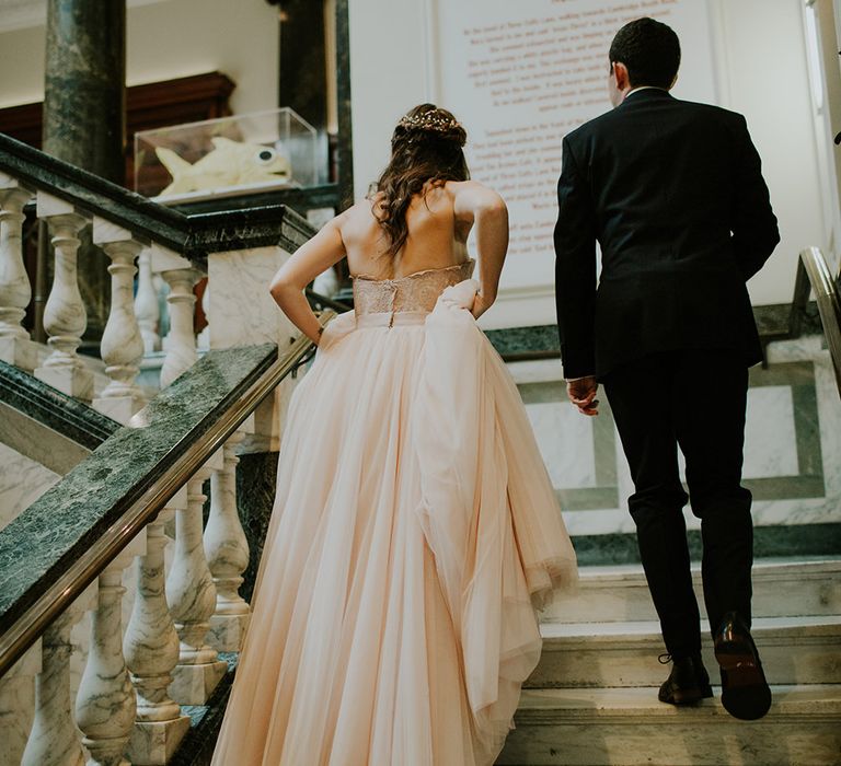 Bride in Watters Blush Ahsan Skirt & Carina Corset Bridal Separates | Groom in John Lewis Navy Suit | London Townhall Hotel Wedding | Irene Yap Photography