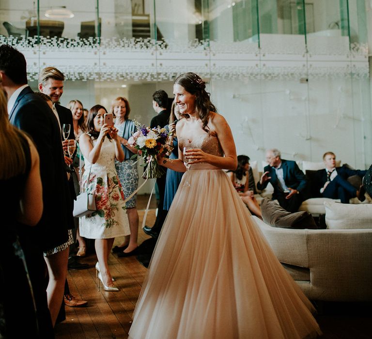 Bride in Watters Blush Ahsan Skirt & Carina Corset Bridal Separates | London Townhall Hotel Wedding | Irene Yap Photography