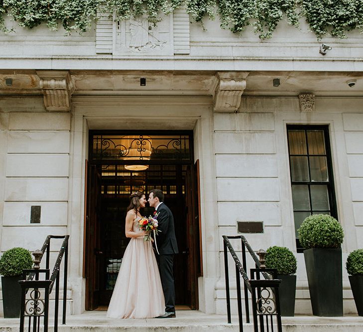 Bride in Watters Blush Ahsan Skirt & Carina Corset Bridal Separates | Groom in John Lewis Navy Suit | London Townhall Hotel Wedding | Irene Yap Photography