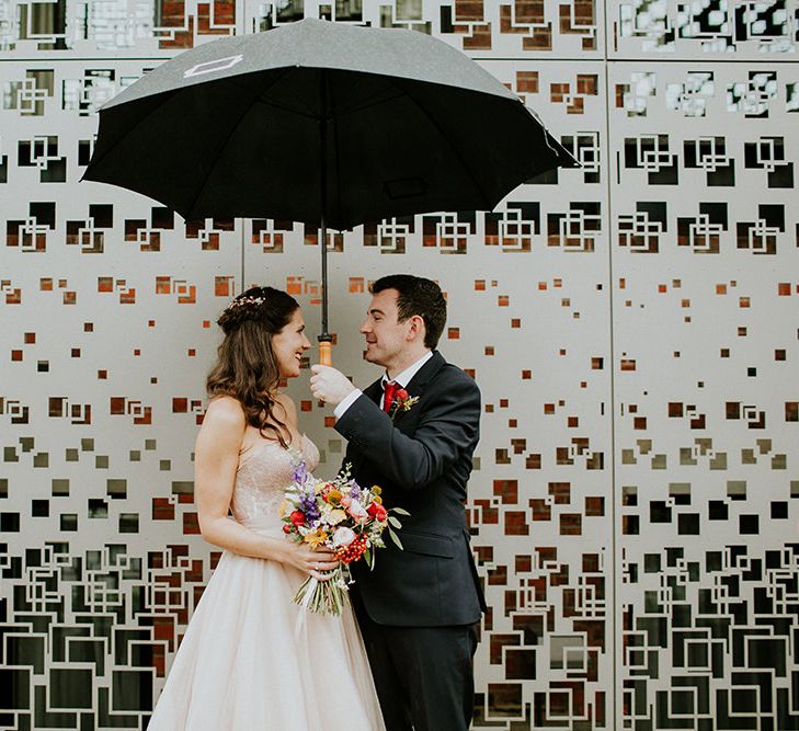 Bride in Watters Blush Ahsan Skirt & Carina Corset Bridal Separates | Groom in John Lewis Navy Suit | London Townhall Hotel Wedding | Irene Yap Photography