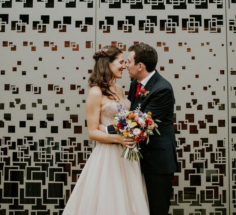 Bride in Watters Blush Ahsan Skirt & Carina Corset Bridal Separates | Groom in John Lewis Navy Suit | London Townhall Hotel Wedding | Irene Yap Photography