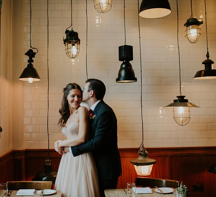 Bride in Watters Blush Ahsan Skirt & Carina Corset Bridal Separates | Groom in John Lewis Navy Suit | London Townhall Hotel Wedding | Irene Yap Photography