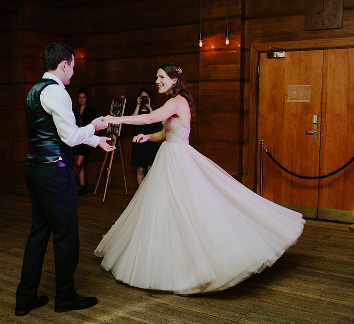 Bride in Watters Blush Ahsan Skirt & Carina Corset Bridal Separates | Groom in John Lewis Navy Suit | London Townhall Hotel Wedding | Irene Yap Photography