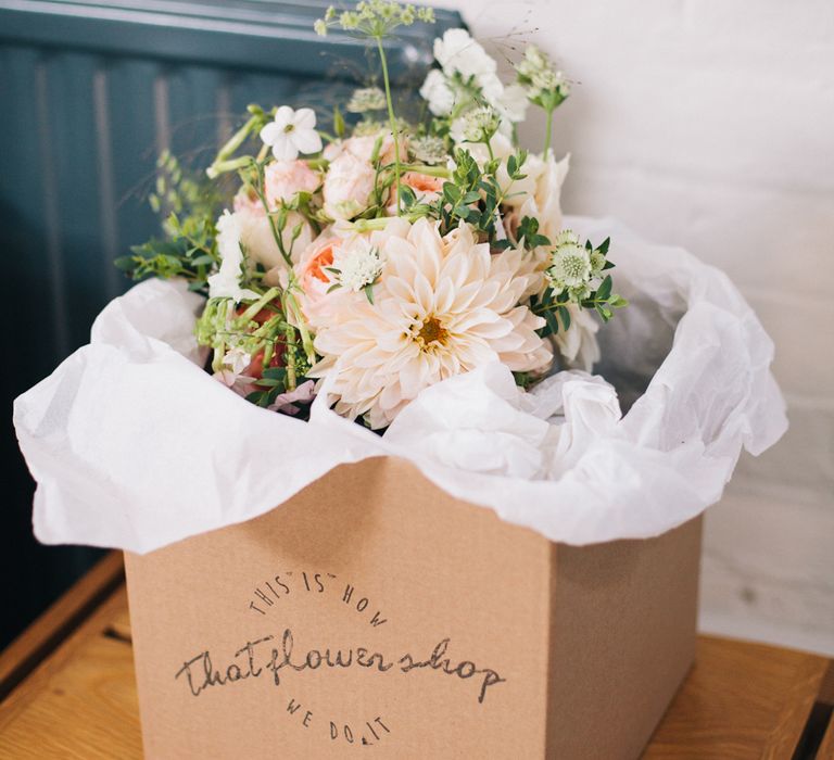 Pastel Wedding Bouquet With Dahlias