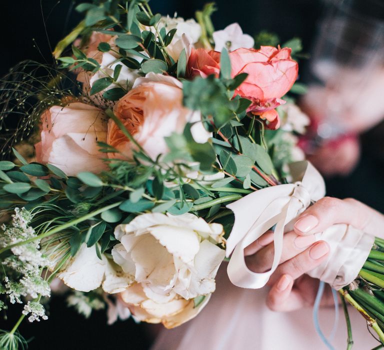 Pastel Wedding Bouquet With Roses & Dahlias