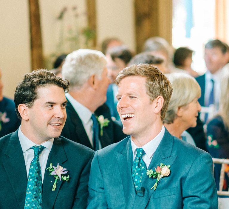 Groom in Mullen Mullen Navy Suit | Pastel Spring Wedding at Loseley Park Barn | Sarah-Jane Ethan Photography | Captured Media Weddings Film