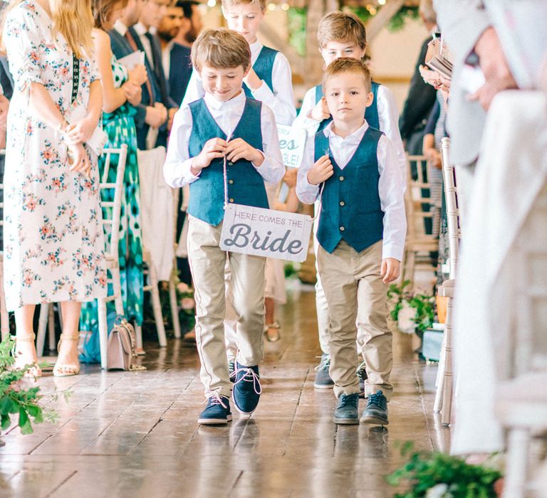 Wedding Ceremony | Page Boys | Pastel Spring Wedding at Loseley Park Barn | Sarah-Jane Ethan Photography | Captured Media Weddings Film