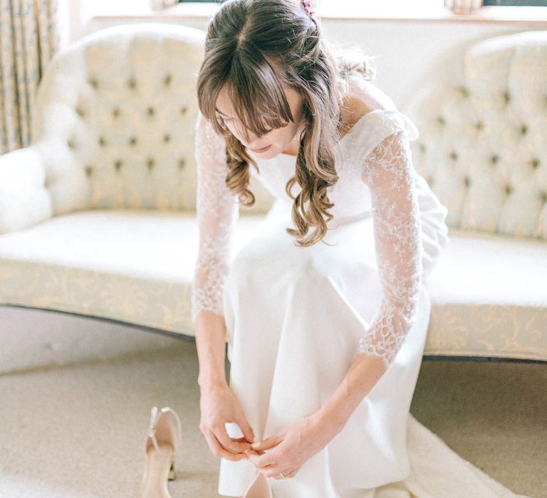 Bride in Fred & Ginger Bridal Design Gown | Pastel Spring Wedding at Loseley Park Barn | Sarah-Jane Ethan Photography | Captured Media Weddings Film