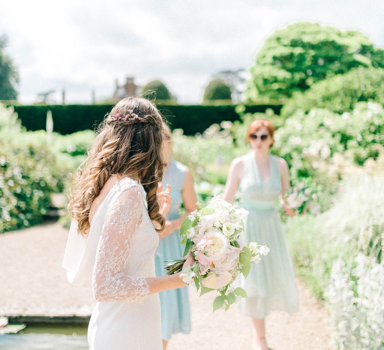 Bride in Fred & Ginger Bridal Design Gown | Bridesmaids in Pale Blue & Green Dresses | Pastel Spring Wedding at Loseley Park Barn | Sarah-Jane Ethan Photography | Captured Media Weddings Film