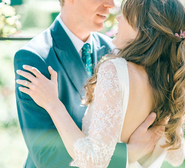 Bride in Fred & Ginger Bridal Design Gown | Groom in Navy Mullen & Mullen Suit | Pastel Spring Wedding at Loseley Park Barn | Sarah-Jane Ethan Photography | Captured Media Weddings Film