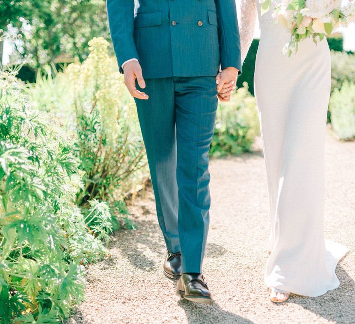 Bride in Fred & Ginger Bridal Design Gown | Groom in Navy Mullen & Mullen Suit | Pastel Spring Wedding at Loseley Park Barn | Sarah-Jane Ethan Photography | Captured Media Weddings Film