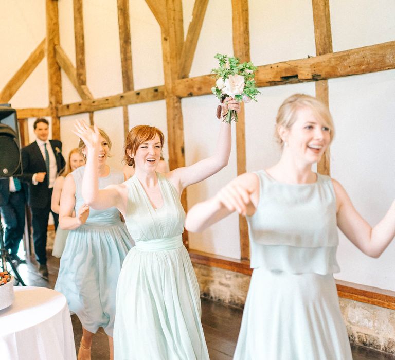 Bridesmaids in Pale Blue & Green Dresses | Pastel Spring Wedding at Loseley Park Barn | Sarah-Jane Ethan Photography | Captured Media Weddings Film