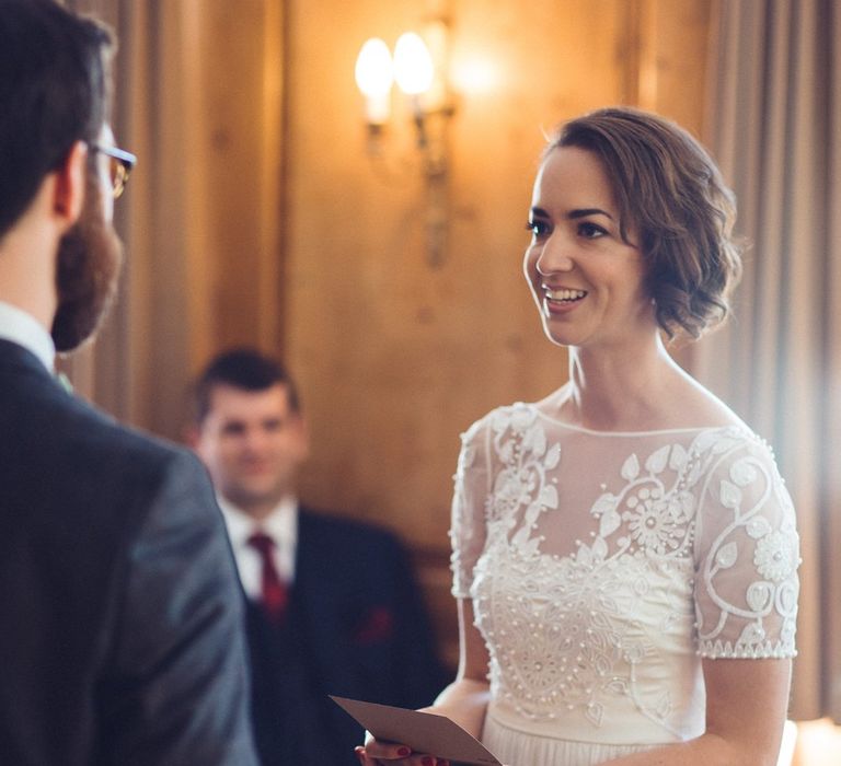 Bride in Alice Temperley Saffron Gown | Groom in Hugo Boss Suit | Vintage Wedding at Burgh House & The Pickle Factory London | Lovestruck Photography