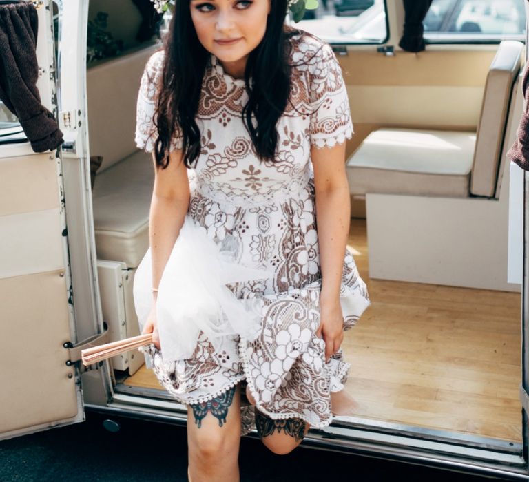 Stylish Bride in Saldana Vintage Bridal Separates & Greenery Flower Crown | Intimate Pub Wedding at The Bell in Ticehurst | Dale Weeks Photography