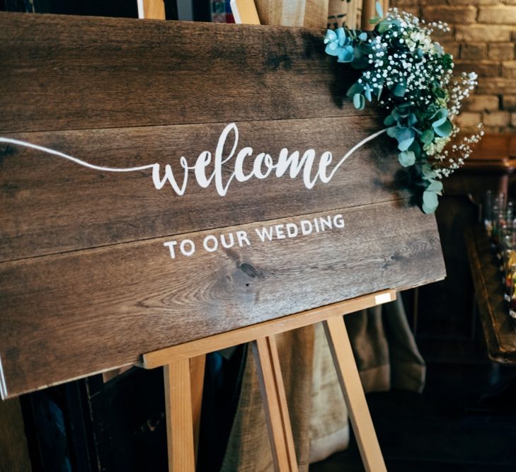 Wooden Welcome Sign | Intimate Pub Wedding at The Bell in Ticehurst | Dale Weeks Photography