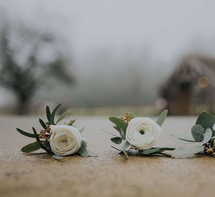 Winter Buttonholes With White Ranunculus From The Rose Shed