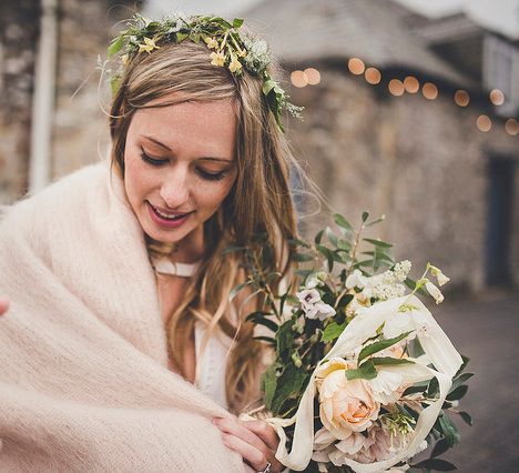 Bride in Pink Cashmere Shawl