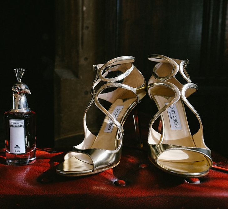 eGold Jimmy Choo Sandals | Natalie Hewitt Planned Wedding at Normanton Church & Kingsthorpe Lodge Barn | Jeni Smith Photography | Blue Ridge Wedding Videography