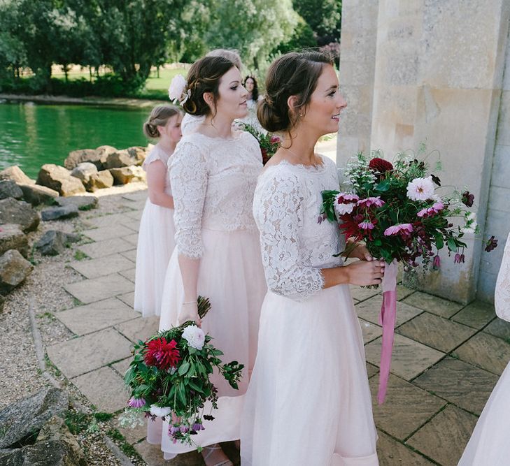 Bridesmaids in Pink Coast Separates | Natalie Hewitt Planned Wedding at Normanton Church & Kingsthorpe Lodge Barn | Jeni Smith Photography | Blue Ridge Wedding Videography