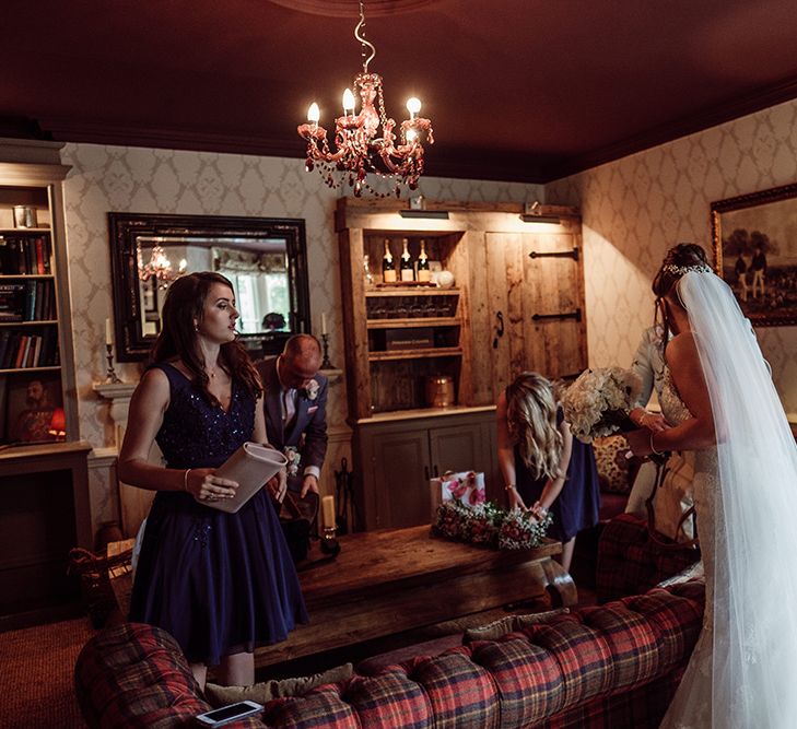 Pronovias Bride With Relaxed Up Do For A Navy & Gold Themed Wedding At Larmer Tree Gardens With Images From Jason Mark Harris