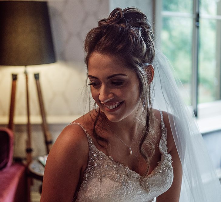 Pronovias Bride With Relaxed Up Do For A Navy & Gold Themed Wedding At Larmer Tree Gardens With Images From Jason Mark Harris