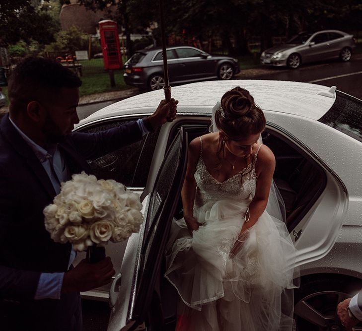 Pronovias Bride With Relaxed Up Do For A Navy & Gold Themed Wedding At Larmer Tree Gardens With Images From Jason Mark Harris