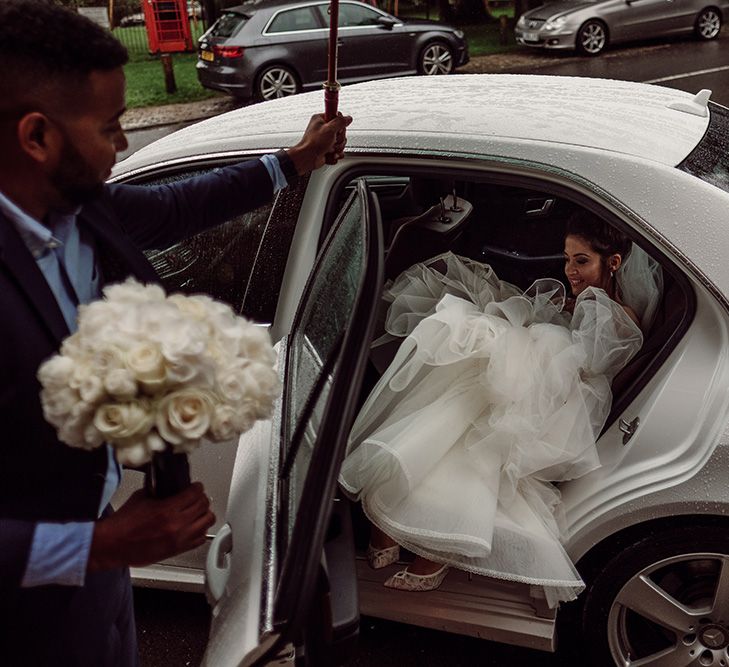 Pronovias Bride With Relaxed Up Do For A Navy & Gold Themed Wedding At Larmer Tree Gardens With Images From Jason Mark Harris