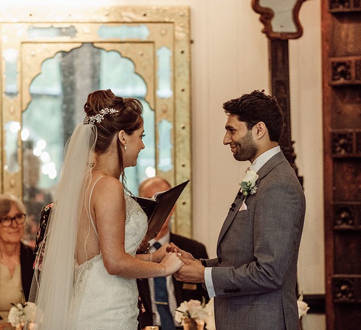 Pronovias Bride With Relaxed Up Do For A Navy & Gold Themed Wedding At Larmer Tree Gardens With Images From Jason Mark Harris