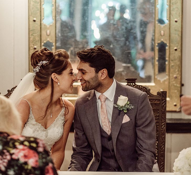 Pronovias Bride With Relaxed Up Do For A Navy & Gold Themed Wedding At Larmer Tree Gardens With Images From Jason Mark Harris