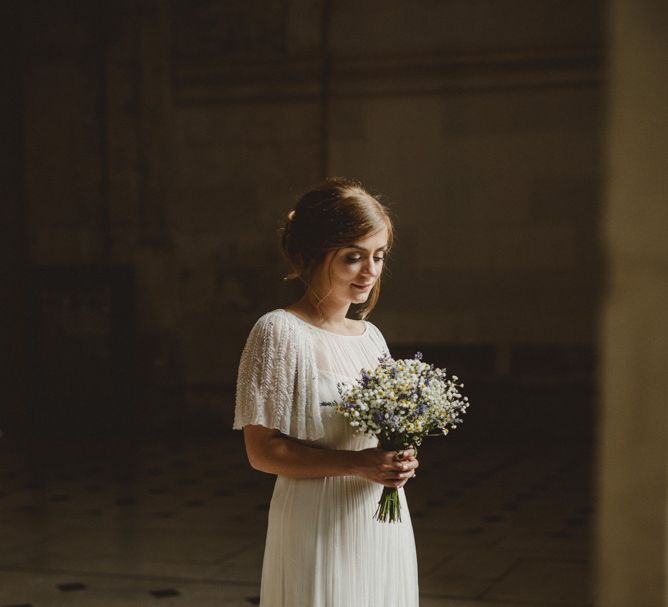 Bride in Saja Wedding Dress | Wild Flower Gypsophila & Daisy Bridal Bouquet | Antonija Nekic Photography