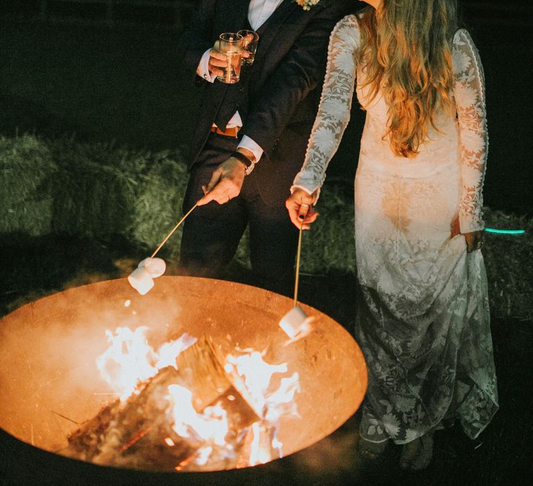 Fire Pit & Marshmallows At Wedding