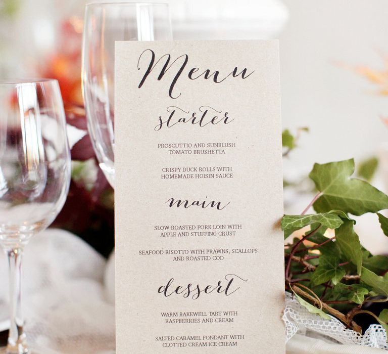 Rustic But Minimal Wedding Menu